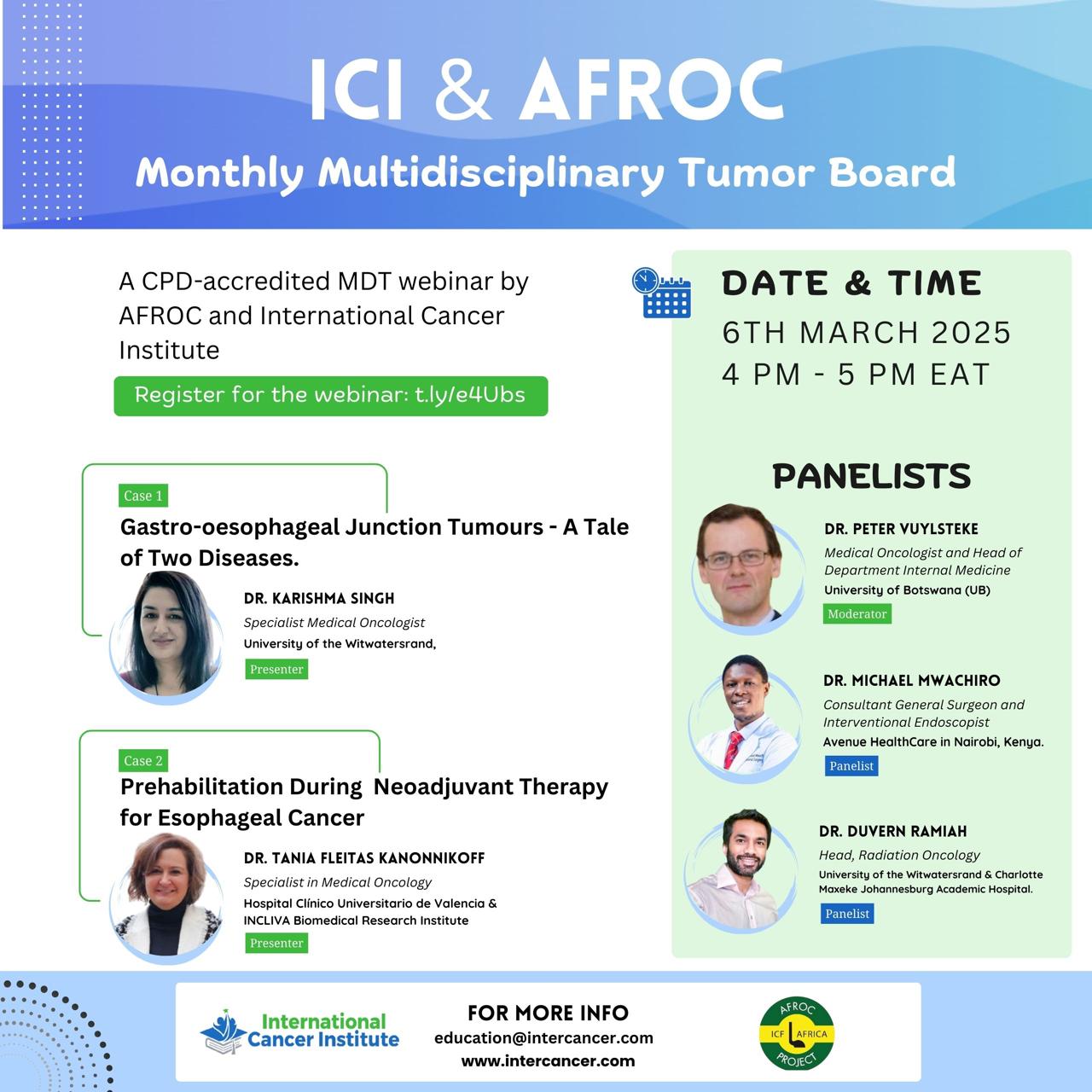 AFROC monthly multidisciplinary tumour board poster for March 6, 2025.